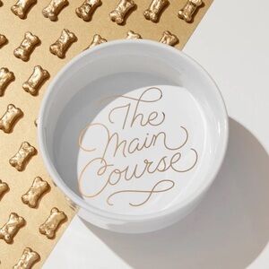 Brass Monkey The Main Course Ceramic Dog Bowl White Gold Elegant 40 oz cap NWT